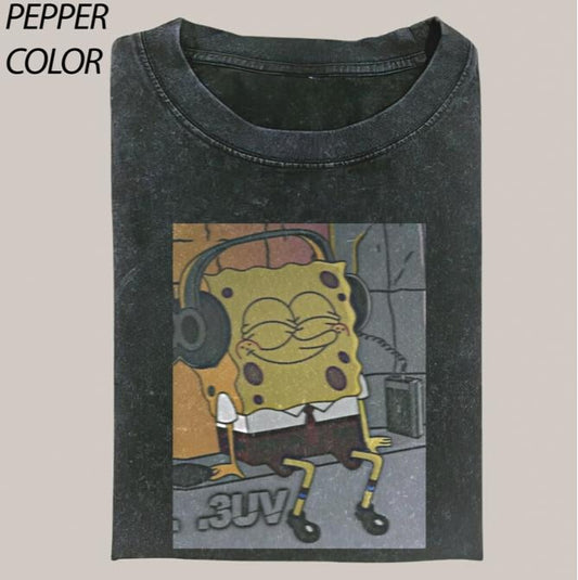 Funny SpongeBob listens to music Comfort Colors T-shirt, Music Lover, Vintage SpongeBob SquarePants Movie Graphic Tee Gift For Boyfriend Menswear Top Streetwear