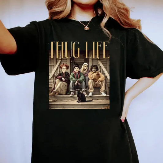 Funny Thug Life Hocus Pocus Shirt, Sanderson Sisters, Bad Witches Shirt, Funny Halloween  Unisex Short Sleeve Tee Shirt Top Womenswear