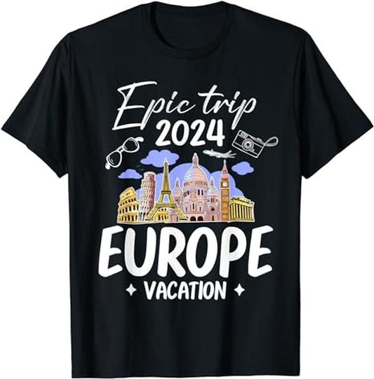 Funny Vacation Shirt, Epic Trip Europe Vacation 2024 Cool Reunion Family Holiday T-Shirt Menswear Casual Cotton