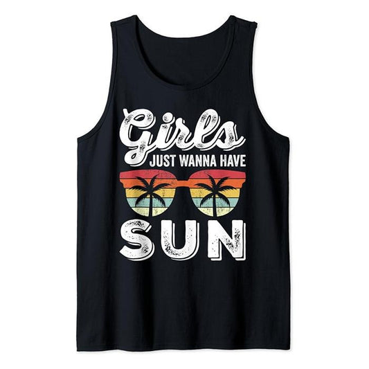 Funny Vacation Tank Top, Girls Just Wanna Have Sun Tank Funny Beach Vacation Summer Tank Top Casual Cotton Fabric