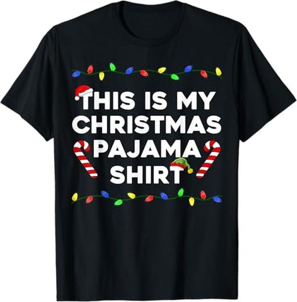 Funny Xmas Men Women Family T-Shirt, This Is My Christmas Pajama Lights Funny Holiday Family Xmas T-Shirt - Menswear Top
