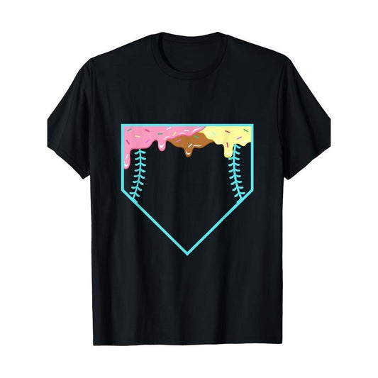 Funny home plate drip-ice cream softball & baseball T-shirt, men's T-shirt, 220g made in usa