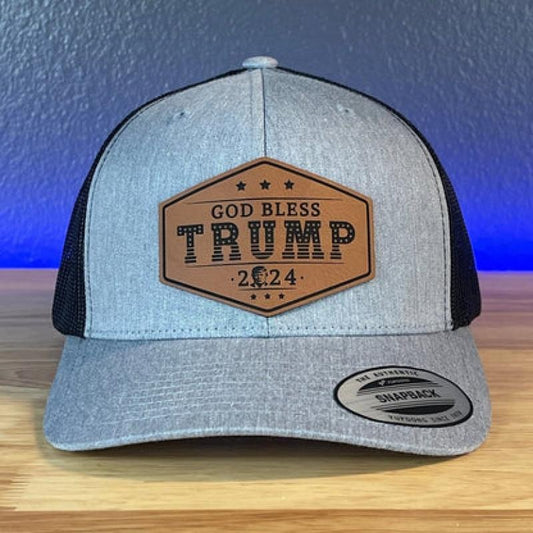 GOD BLESS TRUMP 2024 SnapBack Trucker Rawhide Leather Patch Hatstyle{n002}2