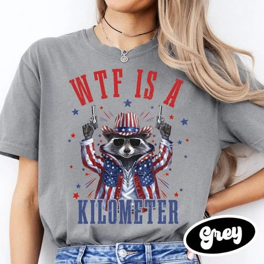 GTF Is A Kilometer Raccoon Funny Tshirt Funny Cringey USA Meme Shirt USA Flag Veteran Day, Funny Gamer Shirt Top Womenswear