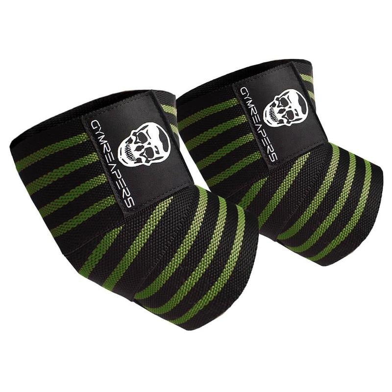 GYMREAPERS Green Weightlifting Elbow Wraps with Hook and Loop Closure - 40 Inches