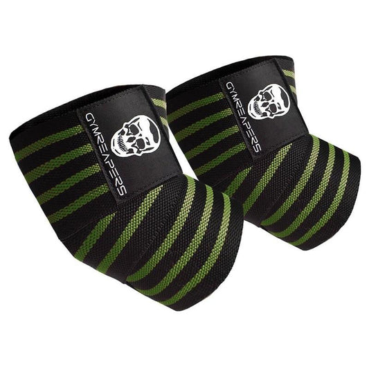GYMREAPERS Green Weightlifting Elbow Wraps with Hook and Loop Closure - 40 Inches