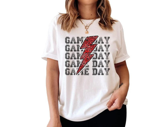 Game Day Red Lightning Bolt Shirt, Game Day Tee, Gameday Shirts, Football Shirt, Football Tee, Unisex T-Shirt, Gifts For Baseball Fan Women, Short Sleeve Tee Shirt, Gifts For Birthday Mothers Day Christmas