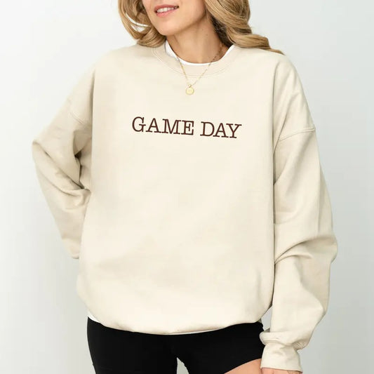 Game Day Sweatshirt, Game Day 2024 Sweater, Fall Apparel, Football Season Crewneck, Football Lover Long Sleeve Pullover, Sport Mom Shirt, Football Girl Sweatshirt, Sport Girl Outfit, Women's Top, Womenswear, Soft Cozy Fabric Sweatshirt