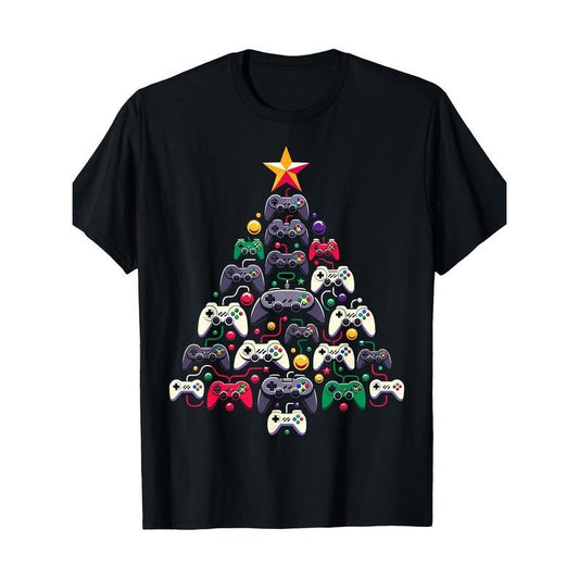 Gaming Controllers Christmas Tree Funny Gamer Christmas T-Shirt Made in USA