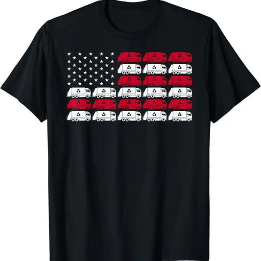 Garbage Truck USA American Flag Patriotic Men Women Boys T-Shirt