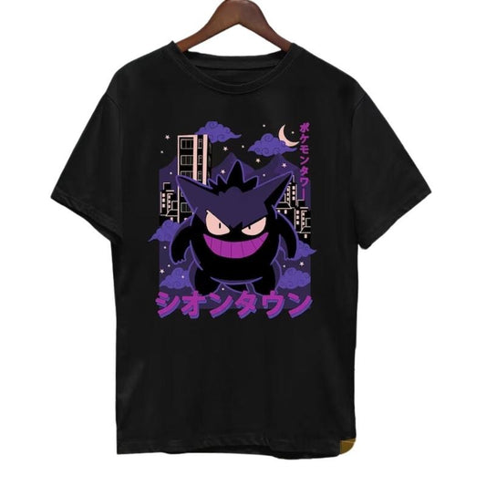 Gengar Black T-shirt, Unisex Monster Ghost T-shirt, Novelty Tee Shirt, Kaiju Themed Shirts, Gengar Gift, Japanese Anime Shirt Top Menswear
