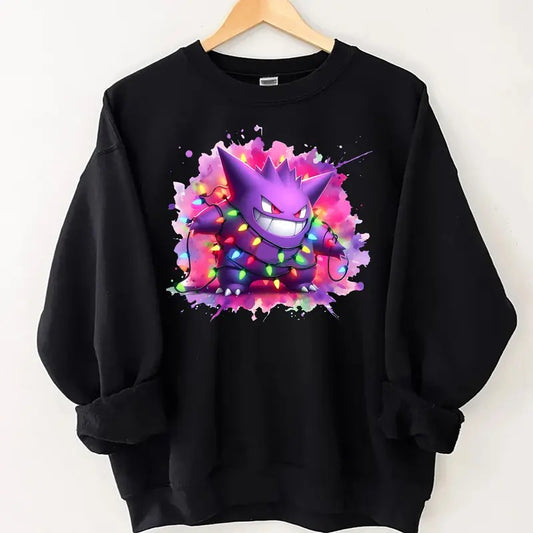 Gengar Christmas Lights Watercolor Sweatshirt, Gengar Pokemon Kaiju Sweatshirt, Japanese Monster Gengar Shirt Fan Gifts, Gengar Kaiju Shirt, Pokemon Ghost Shirt, Pokemon Fans Sweatshirt, Pokemon Shirt, Japanese Anime Movie Shirt