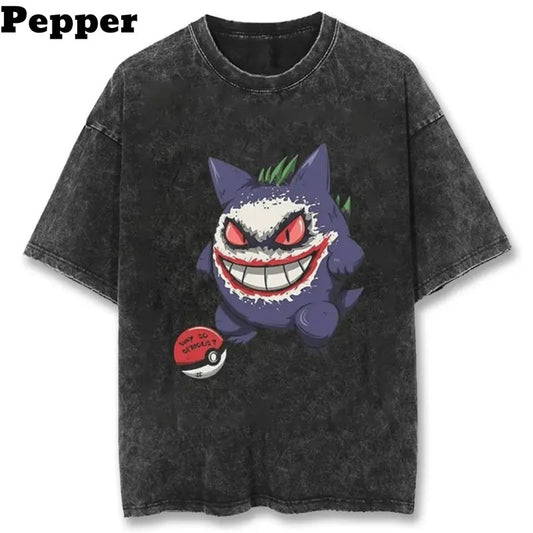 Gengar Clown Black Vintage Tee, Gengar Clown Black Shirt, Gengar Shirt, Pokemon T-Shirt, Halloween Shirt,  gift for him for her Top Menswear