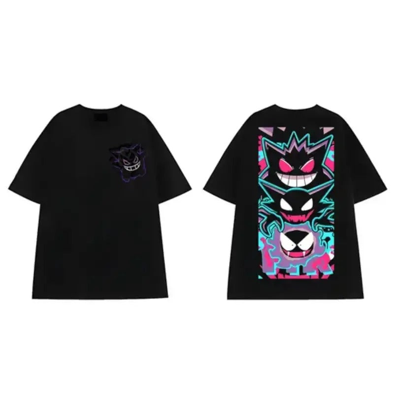 Gengar Ghastly T-Shirt, Ghost Type element Silhouette, Video Game T-Shirt, Japanese Anime