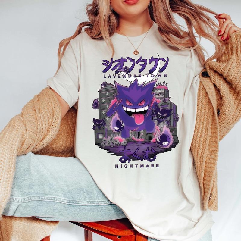 Gengar Lavender Town T-Shirt, Anime Unisex T-Shirt, Gengar Pokemon Sweatshirt Hoodie, Pokemon Anime Sweatshirt