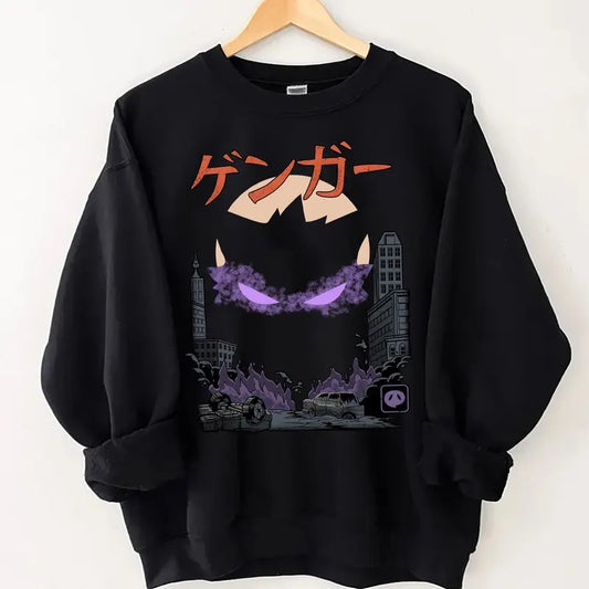 Gengar Pokemon Kaiju T-Shirt Sweatshirt, Japanese Monster Gengar Shirt Fan Gifts, Gengar Kaiju Shirt, Pokemon Ghost Shirt, Pokemon Fans Sweatshirt, Pokemon Shirt, Japanese Anime Movie Film Nerd Gaming Novelty Funny Unisex Sweatshirtsstyle{n002}2