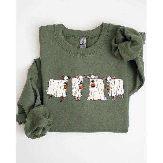 Ghost Cows, Farm, Skeleton, Funny, Spooky, Witch, Aesthetic, Meme, Halloween, Costume Sweatshirt