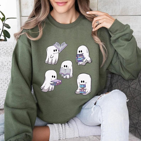 Ghost Reading Books Sweatshirt, Bookish Ghost Halloween Sweatshirt, Halloween Teacher Gift, Librarian Halloween Sweatshirt, Ghost Sweatshirt