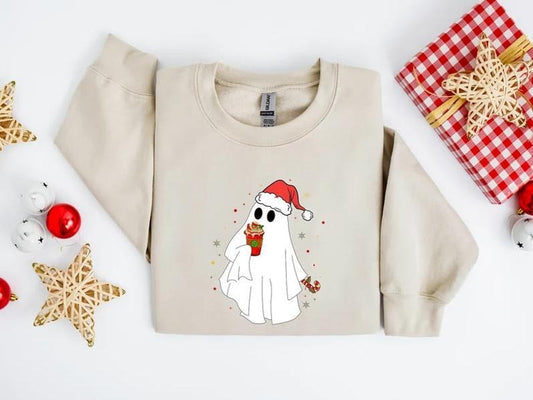 Ghost Santa Sweatshirt, Christmas Ghost Gift, Unisex Sweatshirt, Holiday Gift, Xmas Gift, Christmas Sweatshirt, Christmas Ghost, Ghost Santa Sweatshirt