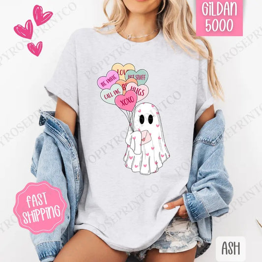 Ghost Valentine Shirt Gildan, Valentine's Day Women's Tee, Cute Women's Tshirt Plus Sizes