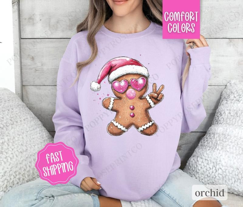 Gingerbread Bubble Sweatshirt Comfort Colors, Preppy Christmas Sweater,  Womens Holiday Crewneck