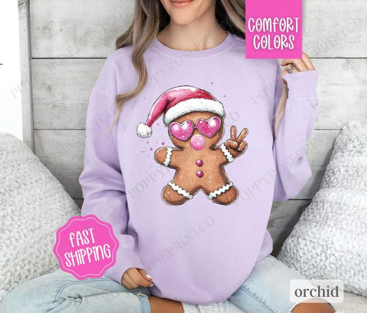 Gingerbread Bubble Sweatshirt Comfort Colors, Preppy Christmas Sweater,  Womens Holiday Crewneck