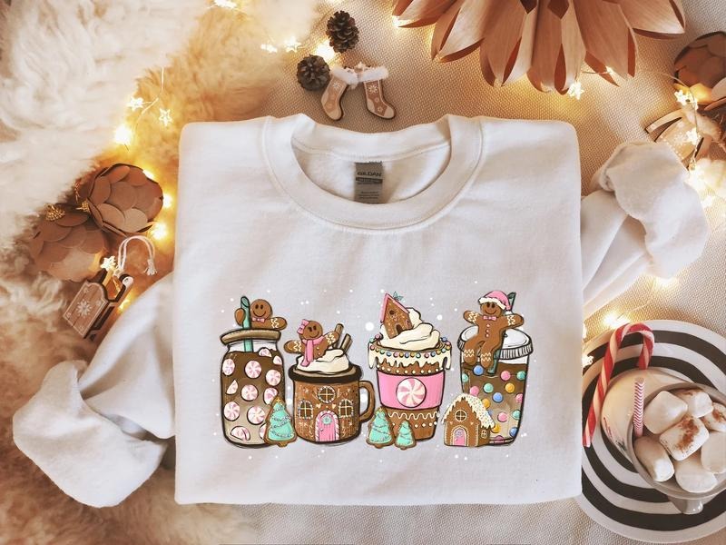 Gingerbread Christmas Coffee Sweatshirt, Christmas Coffee Sweater, Holiday Hoodie, Xmas Tee, Coffee Lover Gift, Gingerbread Sweatshirt Clothes Cotton