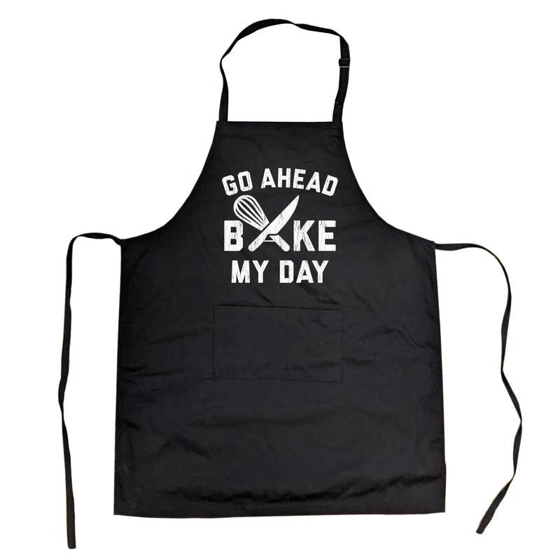 Go Ahead Bake My Day Cookout Apron Funny Kitchen Cooking Sarcastic Smock Chef Funny Aprons Funny Food Cover Novelty Cooking Aprons for Men Black