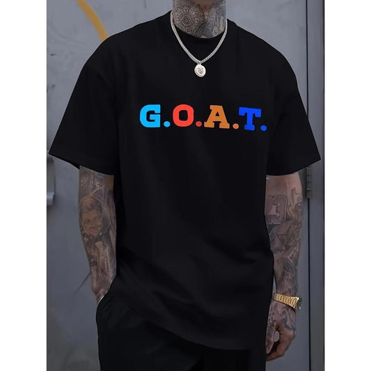 Goat Creative Printed T-shirt - Loose fit, unique and innovative design, short sleeved, soft fabric, fashionable round neck - perfect for men's fashion, summer and spring, daily casual wear  made in usa
