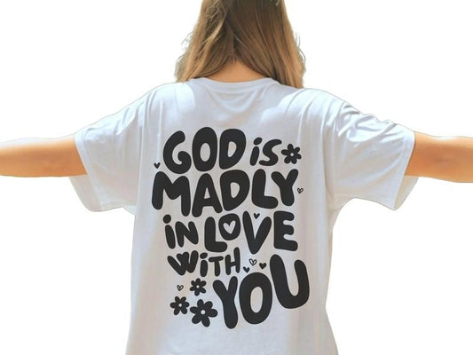God Is Madly In Love With You Shirt, Retro Christian Shirt, Minimalist Wavy Faith Quote Tee, Unisex T-Shirt, Gifts For Christian Women, Short Sleeve Tee Shirt, Gifts For Birthday Mothers Day