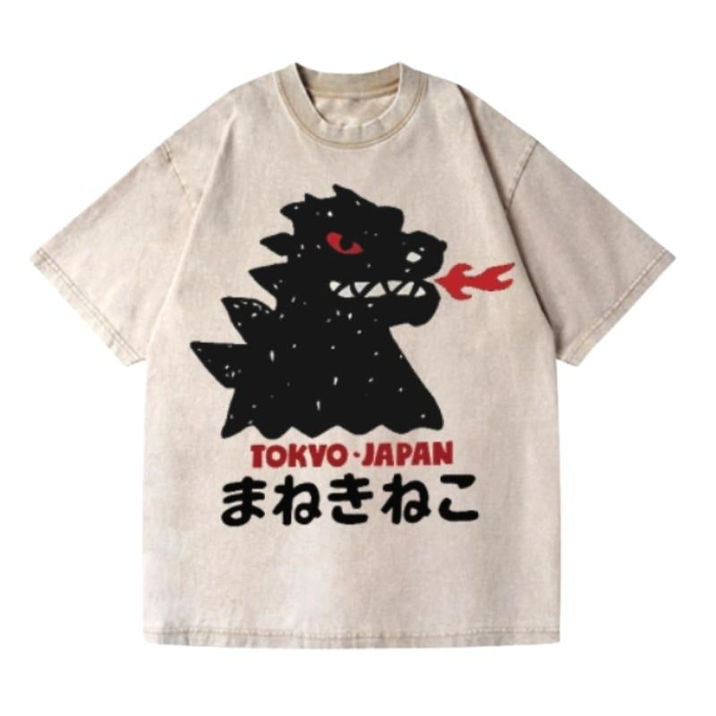 Godzilla Monster Tokyo Japan Vintage Wash Japanese Design T-Shirt Womenswear Top Comfort Streetwear Summer