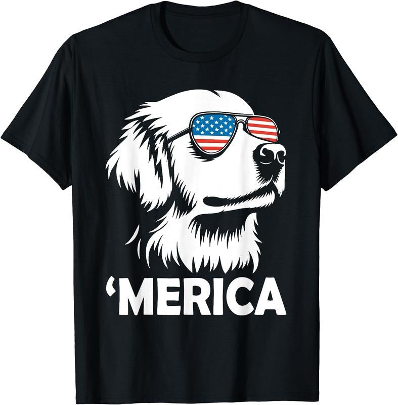 Golden Retriever 4th of July Merica T-Shirt | Unisex Cotton Tee Gift, Crewneck, Short Sleeve