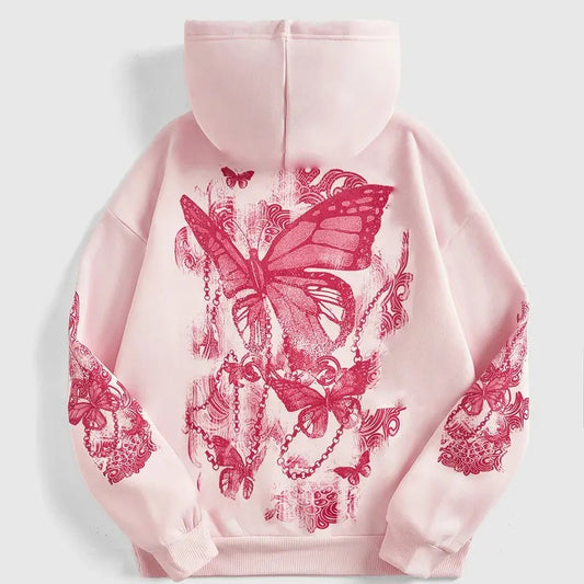 Graphic Hooded Sweatshirt Long Sleeve Drop Shoulder Pullover Hoodies with Pockets