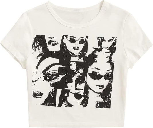 Graphic Tees Summer Figure Print Short Sleeve T Shirts Crop TopY2K