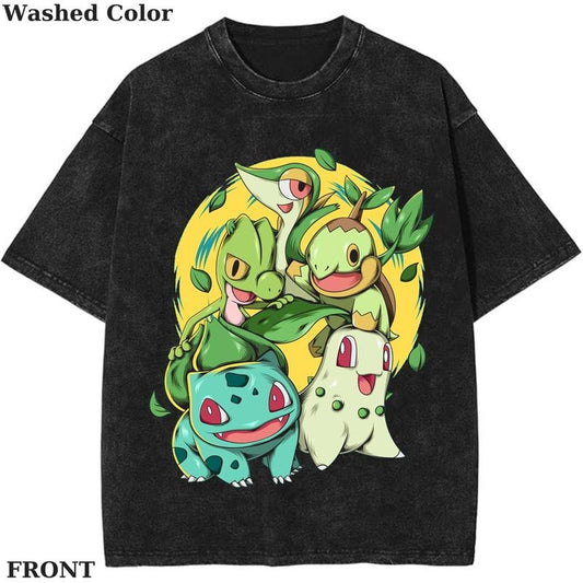 Grass Type Pokemon Starter Graphic T-Shirt, Pokemon T-Shirt, PKM Shirt, Anime Funny Shirt, Vintage Tee Streetwear Shortsleeve Printed Womenswear Top