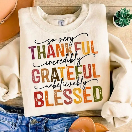 Grateful Thankful Blessed Sweatshirt, Hoodie, T - Shirt, Autumn Shirt, Christian Shirt Women, Thankful Grateful Blessed Shirt, Thanksgiving Shirt