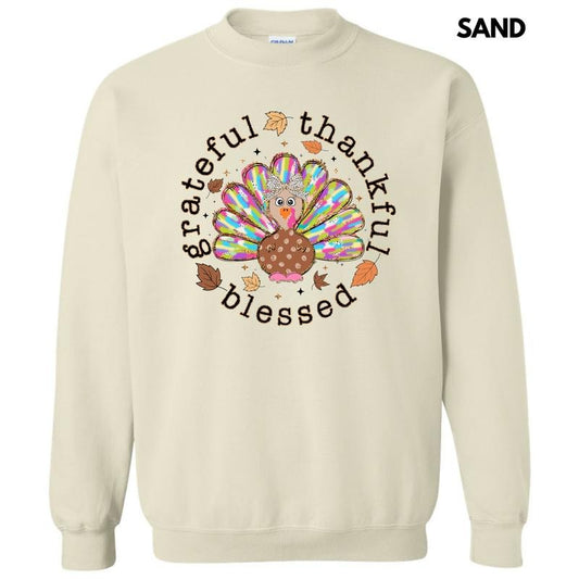 Grateful Thankful Blessed Turkey Sweatshirt 'NLB'