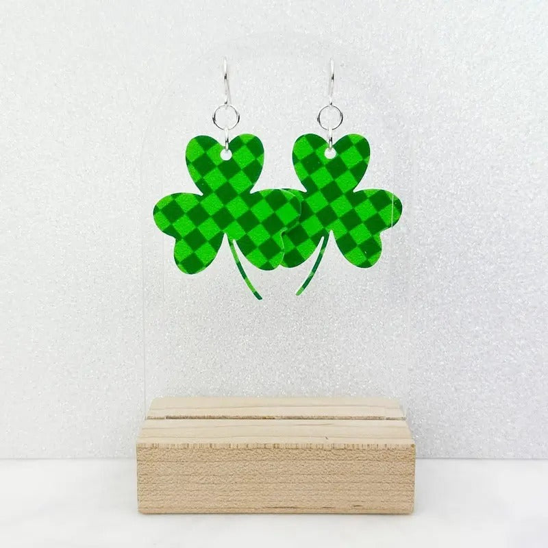 Green Check Shamrock Earrings