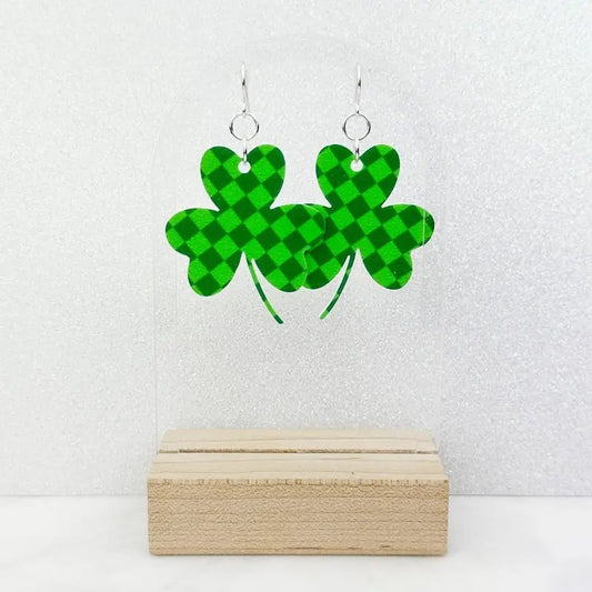 Green Check Shamrock Earrings