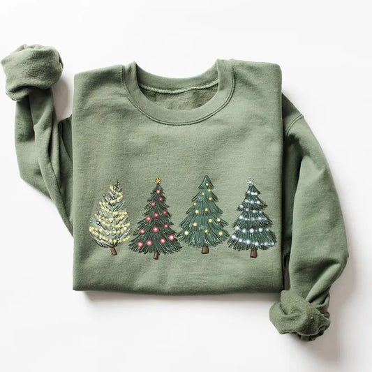 Green Tree Christmas Sweater Christmas Crewneck Christmas Tree Sweatshirt Holiday Sweaters For Women Winter SweatshirT Womenswear Cotton