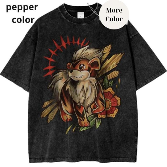 Growlithe Graphic TShirt, Pokemon T-Shirt, PKM Shirt, Anime Shirt, Vintage Tee Streetwear Shortsleeve Printed Crewneck