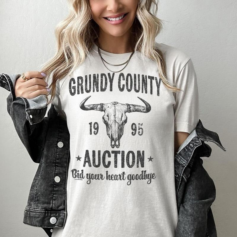 Grundy County Auction Vintage Inspired Concert Tee, 90s Country Music, Western Boho Retro Music Band T-Shirt