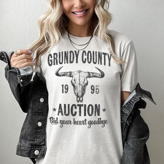 Grundy County Auction Vintage Inspired Concert Tee, 90s Country Music, Western Boho Retro Music Band T-Shirt
