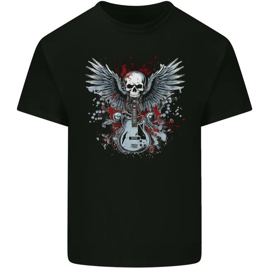 Guitar & Skull Heavy Metal Rock Music Wings Mens Cotton T-Shirt Tee Top Made in USA