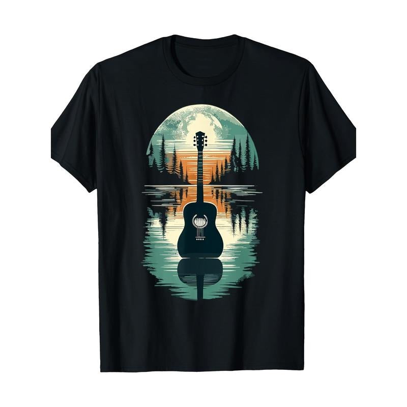 Guitar Lake Shadow Guitar Musician 100% cotton T-shirt Made in USA