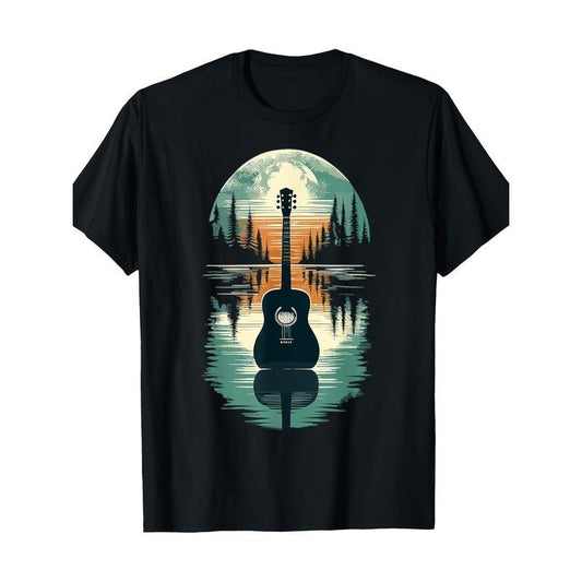Guitar Lake Shadow Guitar Musician 100% cotton T-shirt Made in USA