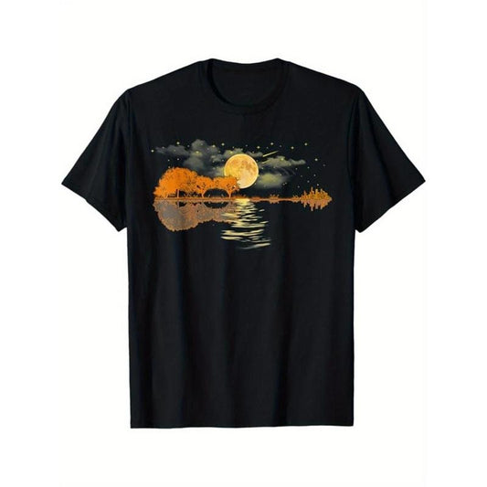 Guitar Print Men's Cotton Graphic T-shirt, Casual Short Sleeve Crew Neck T-shirt, Men's Tee For Outdoor Made in USAstyle{n002}3