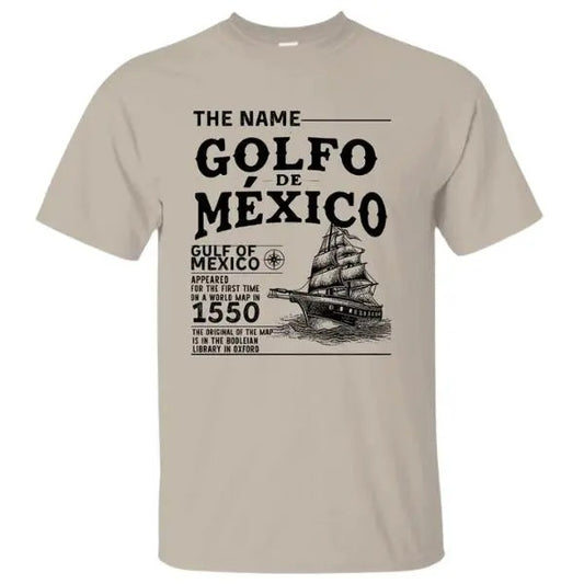 Gulf of Mexico Name Origin 1550, Coastal Historical Gulf of Mexico American Mexican Graphic Unisex Classic Cotton T-shirt, Gift for Women for Men Top