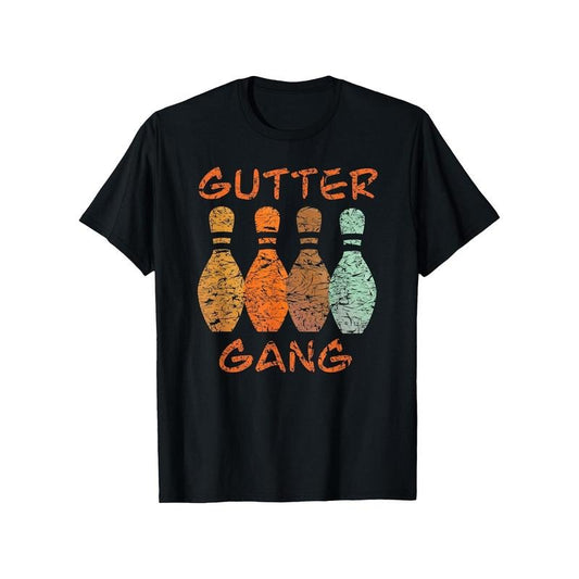 Gutter Gang Bowling Team - Men's Cotton T-Shirt with Geometric Print, Casual Round Neck Short Sleeve Tee for Summer made in usa