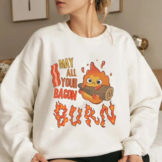 HC May All Your Bacon Burn Characters Anime Lovers Shirt Crewneck Hoodie, Manga Shirt